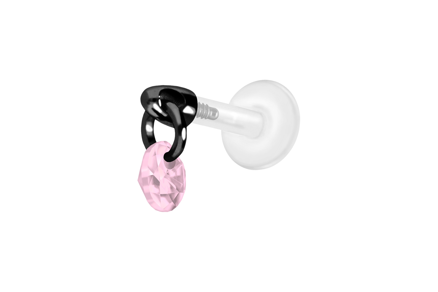 PTFE Labret Piercing mit Innengewinde + Titan-Aufsatz RUNDER KRISTALL